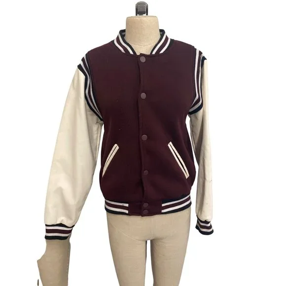 Ring Of Fire Mens Varsity Jacket Size L Maroon & White Polyester - Picture 6 of 12